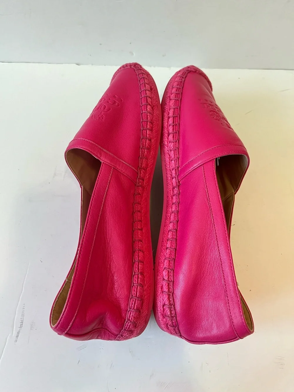 Coach Charlie fuschia Pink Leather debossed logo Espadrille Slip-Ons size 8B